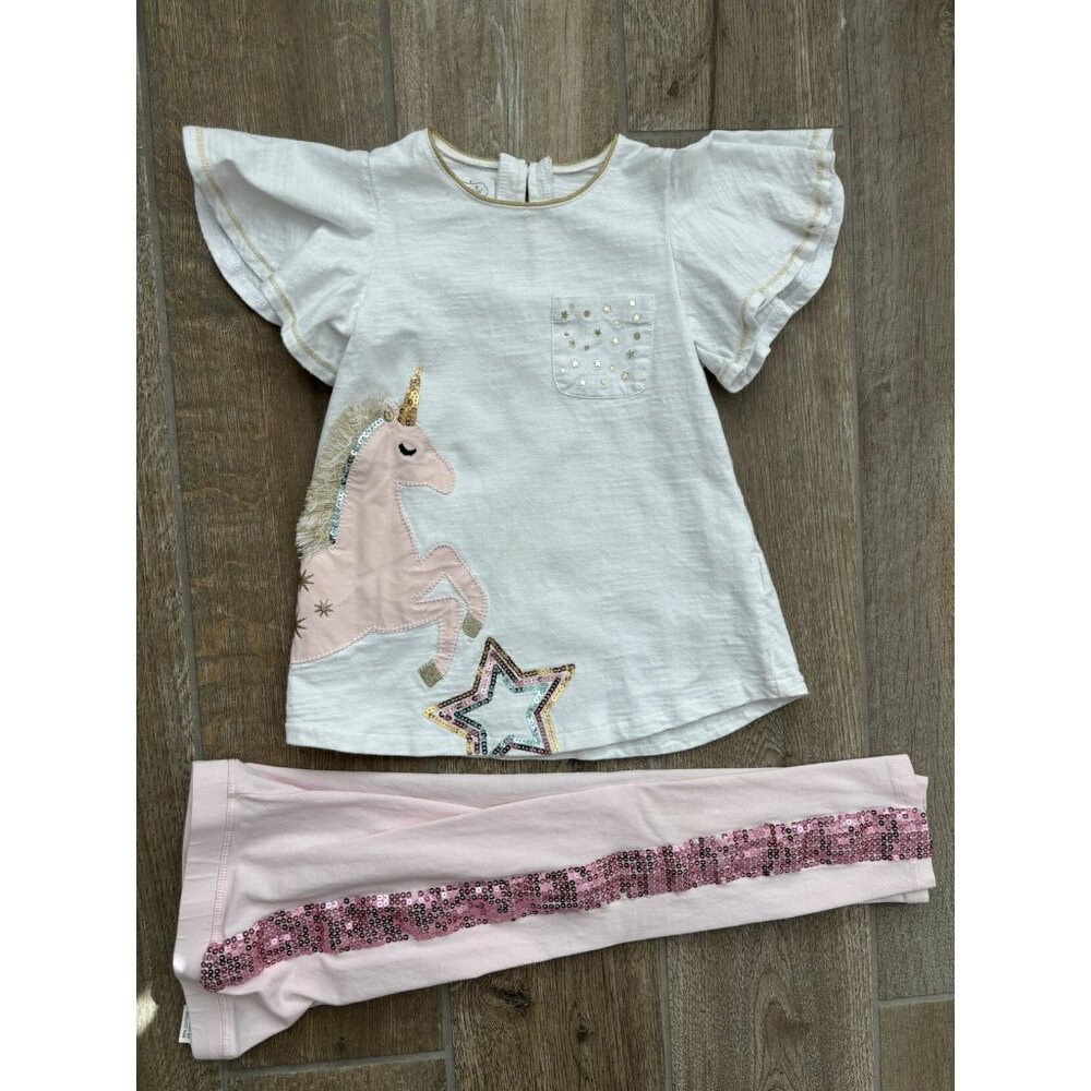 Mud Pie Girls Sequined Unicorn Top And Pant Set Sz 2T/3T